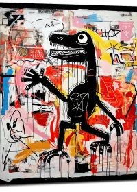 Tableau Dinosaure Abstrait: Hommage à Basquiat tableau basquiat, le dinosaure
