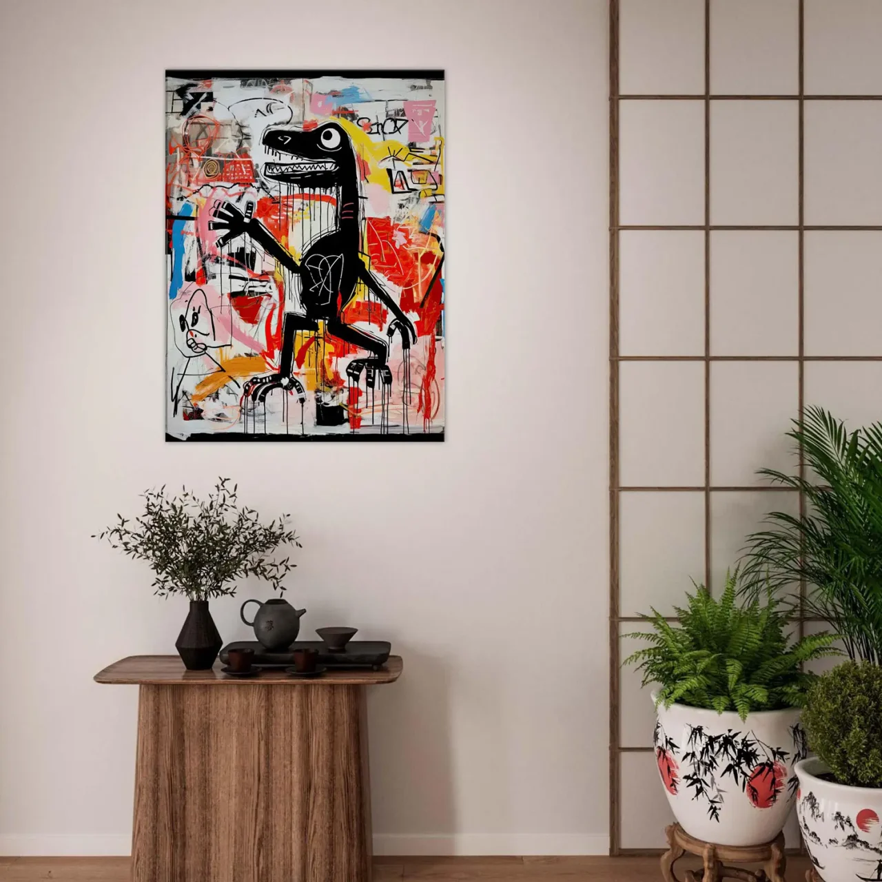 Tableau Dinosaure Abstrait: Hommage à Basquiat tableau basquiat, le dinosaure