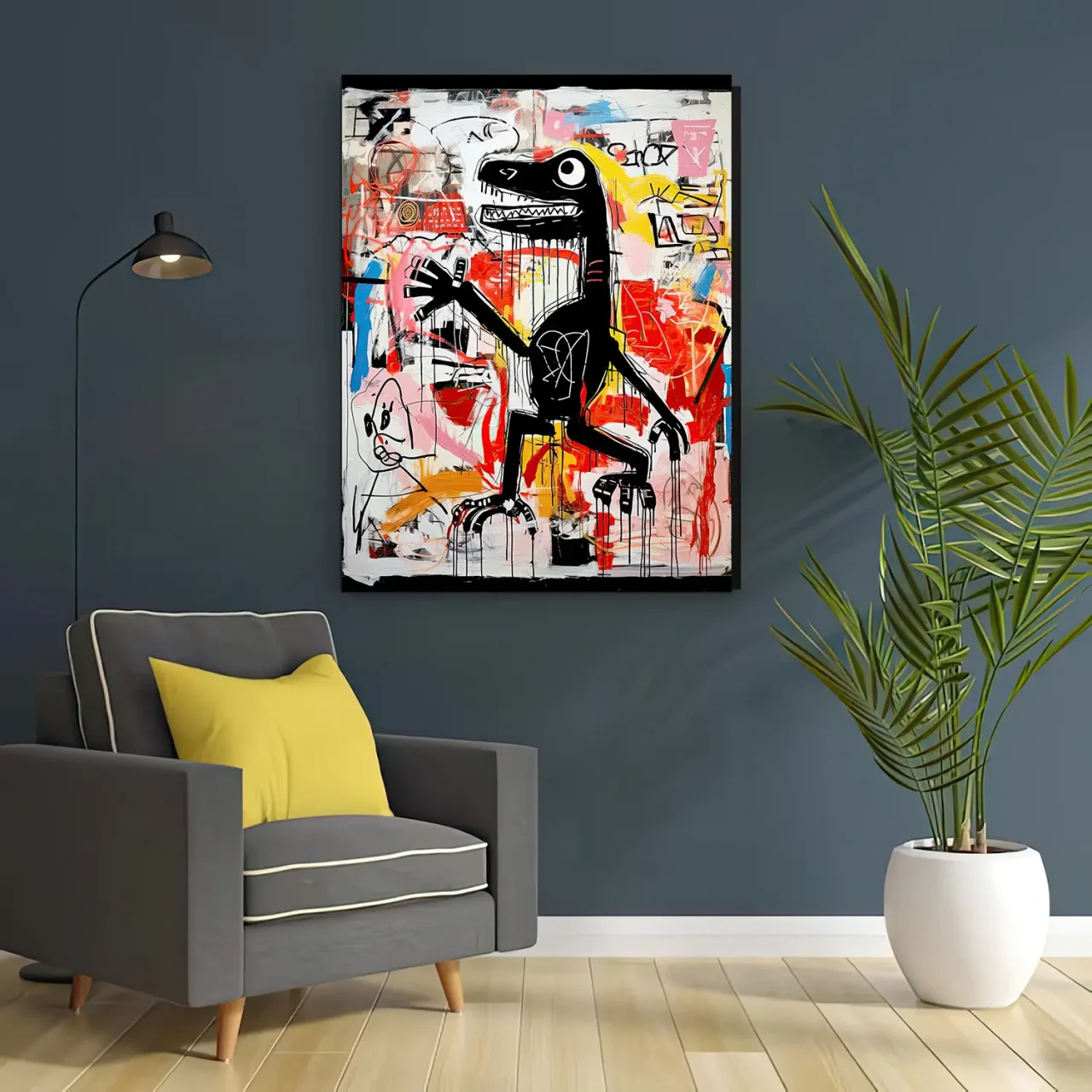 Tableau Dinosaure Abstrait: Hommage à Basquiat tableau basquiat, le dinosaure