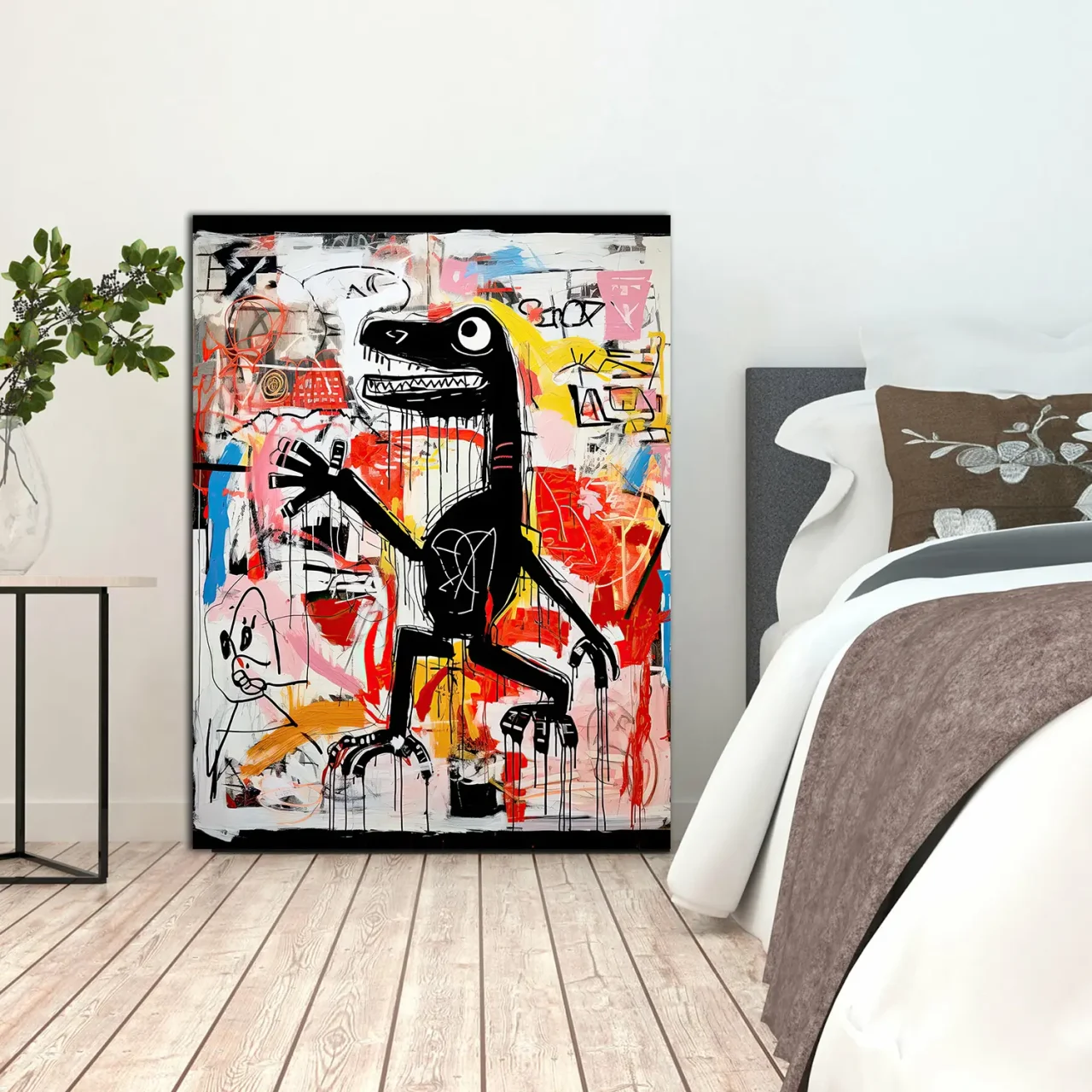 Tableau Dinosaure Abstrait: Hommage à Basquiat tableau basquiat, le dinosaure