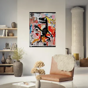 Tableau Dinosaure Abstrait: Hommage à Basquiat tableau basquiat, le dinosaure