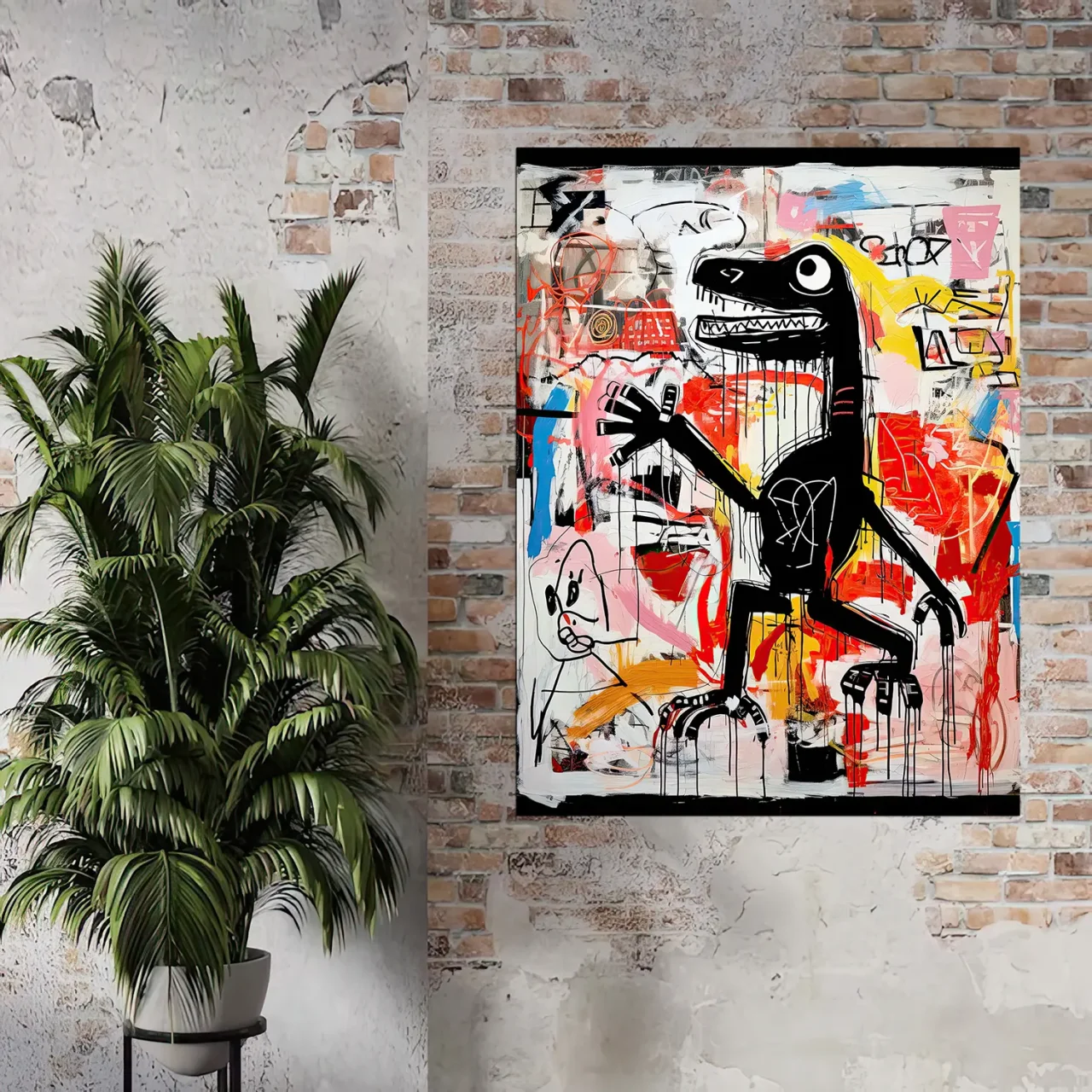 Tableau Dinosaure Abstrait: Hommage à Basquiat tableau basquiat, le dinosaure