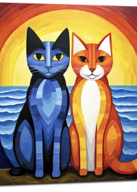 duo de chats au coucher de soleil