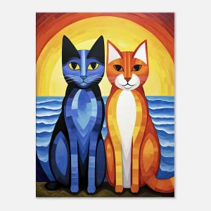 Duo de chats au coucher de soleil