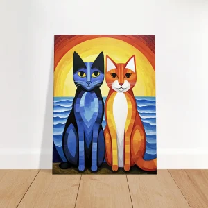 Duo de chats au coucher de soleil duo de chats au coucher de soleil