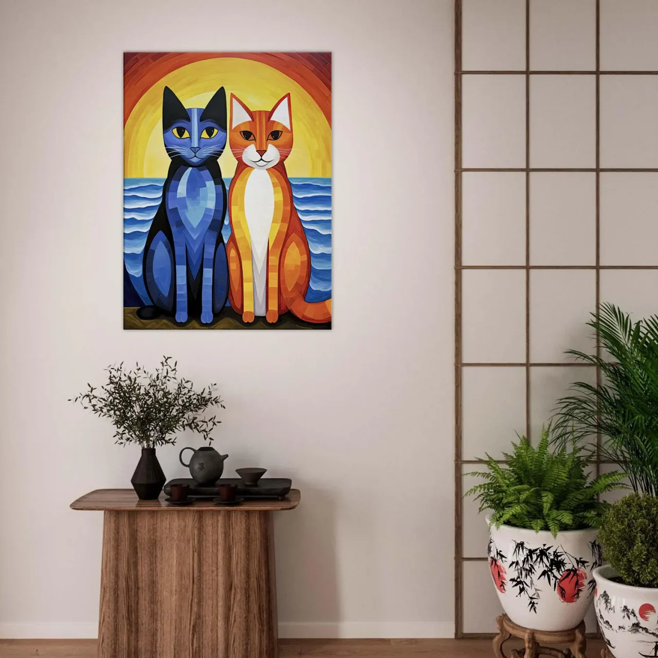 Duo de chats au coucher de soleil duo de chats au coucher de soleil
