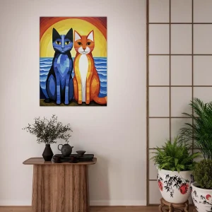 Duo de chats au coucher de soleil duo de chats au coucher de soleil