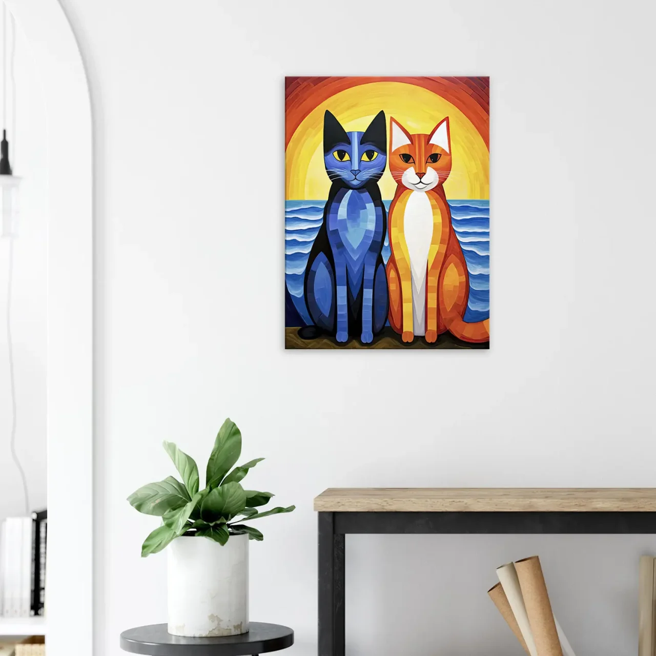 Duo de chats au coucher de soleil duo de chats au coucher de soleil