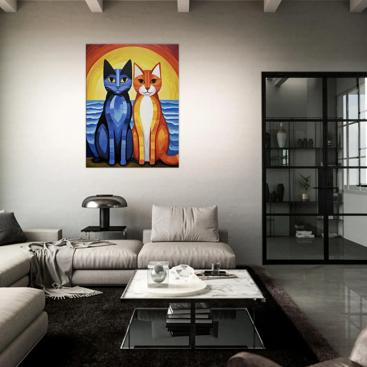 Duo de chats au coucher de soleil duo de chats au coucher de soleil