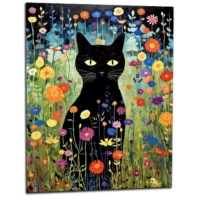 Le Chat noir de Klimt parmi les Fleurs jardin floral et chat noir de klimt