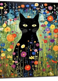 Le Chat noir de Klimt parmi les Fleurs jardin floral et chat noir de klimt