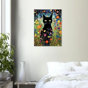 Le Chat noir de Klimt parmi les Fleurs jardin floral et chat noir de klimt