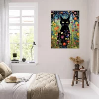 Le Chat noir de Klimt parmi les Fleurs jardin floral et chat noir de klimt