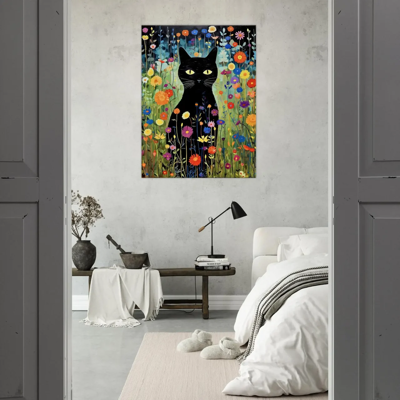 Le Chat noir de Klimt parmi les Fleurs jardin floral et chat noir de klimt