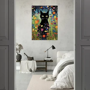 Le Chat noir de Klimt parmi les Fleurs jardin floral et chat noir de klimt