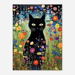 Le Chat noir de Klimt parmi les Fleurs jardin floral et chat noir de klimt