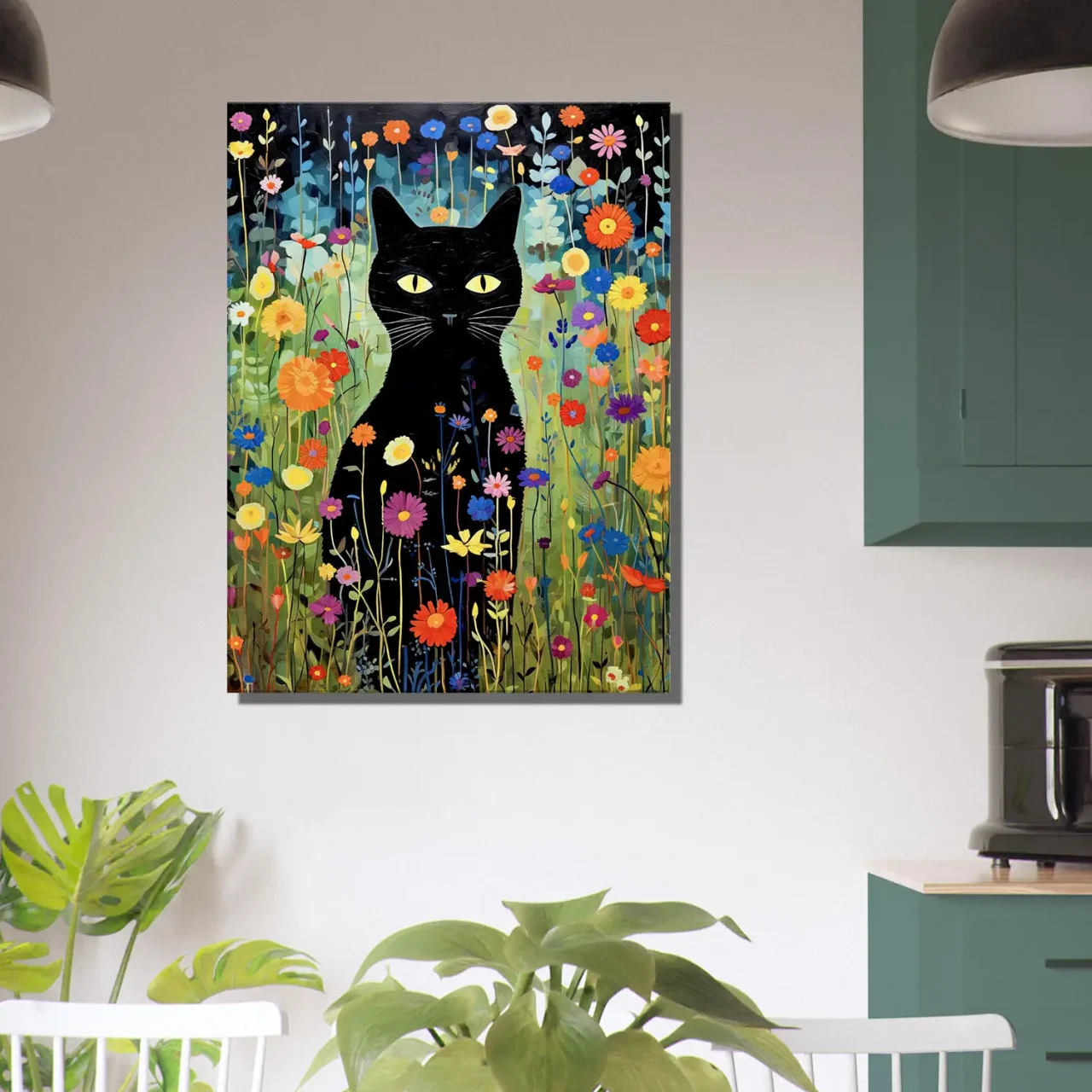 Le Chat noir de Klimt parmi les Fleurs jardin floral et chat noir de klimt