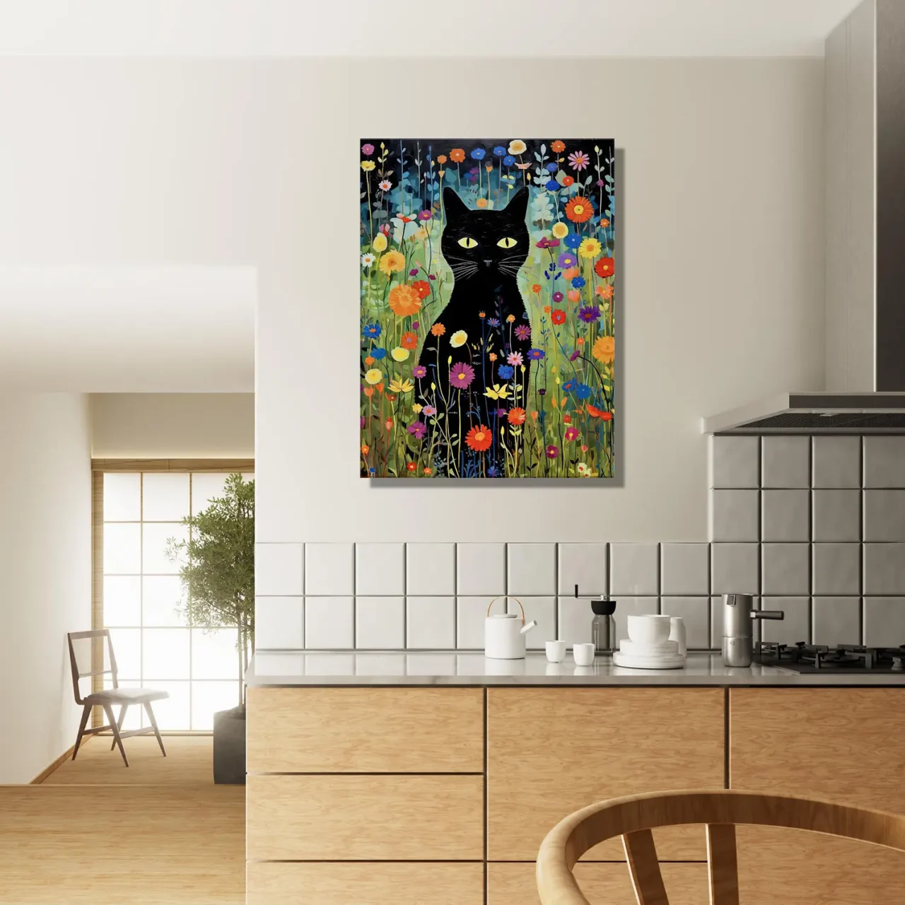 Le Chat noir de Klimt parmi les Fleurs jardin floral et chat noir de klimt