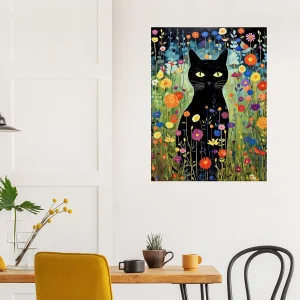 Le Chat noir de Klimt parmi les Fleurs jardin floral et chat noir de klimt