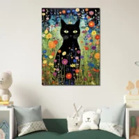 Le Chat noir de Klimt parmi les Fleurs jardin floral et chat noir de klimt
