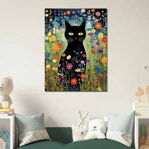 Le Chat noir de Klimt parmi les Fleurs jardin floral et chat noir de klimt