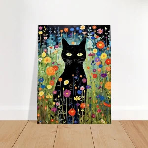 Le Chat noir de Klimt parmi les Fleurs jardin floral et chat noir de klimt