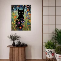 Le Chat noir de Klimt parmi les Fleurs jardin floral et chat noir de klimt