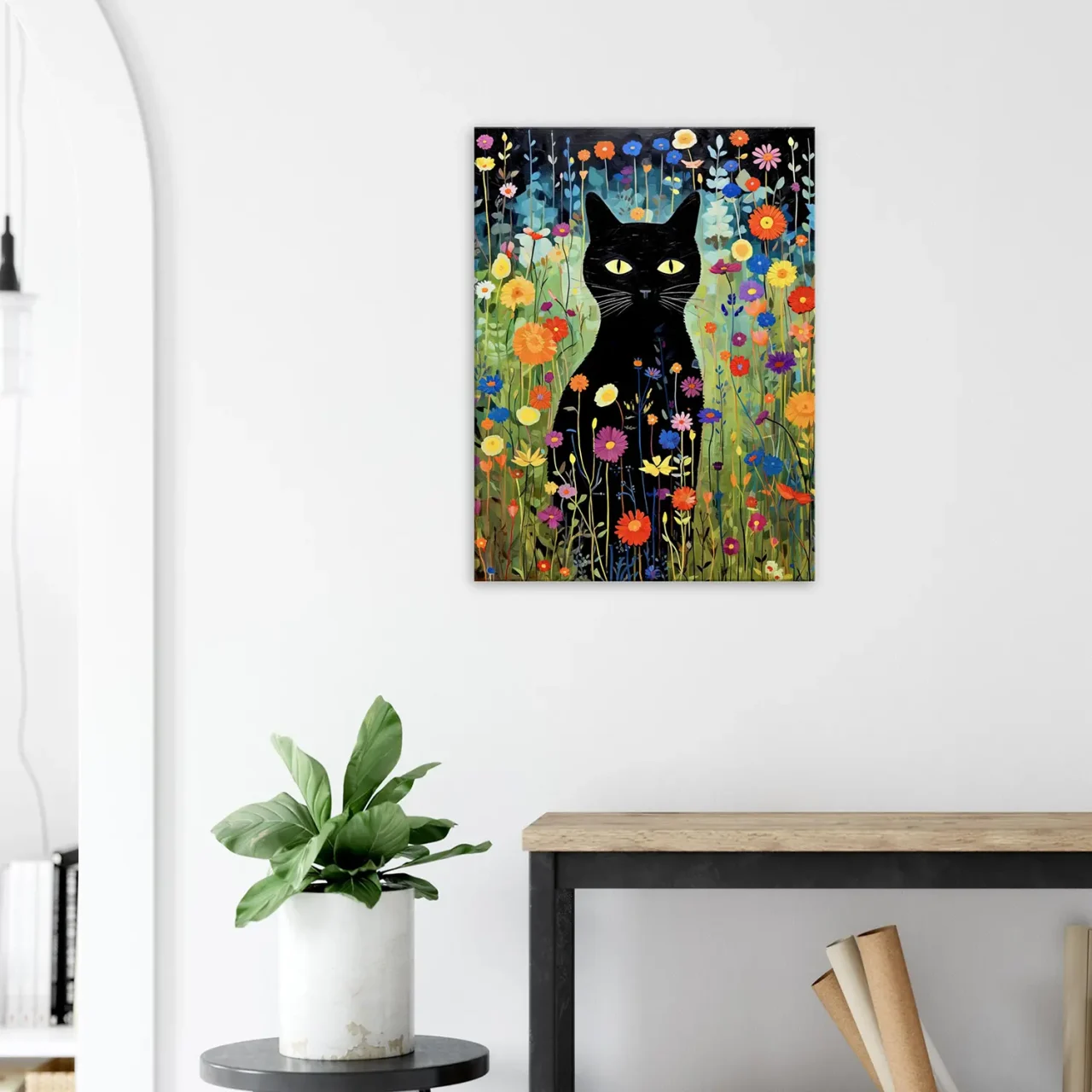 Le Chat noir de Klimt parmi les Fleurs jardin floral et chat noir de klimt