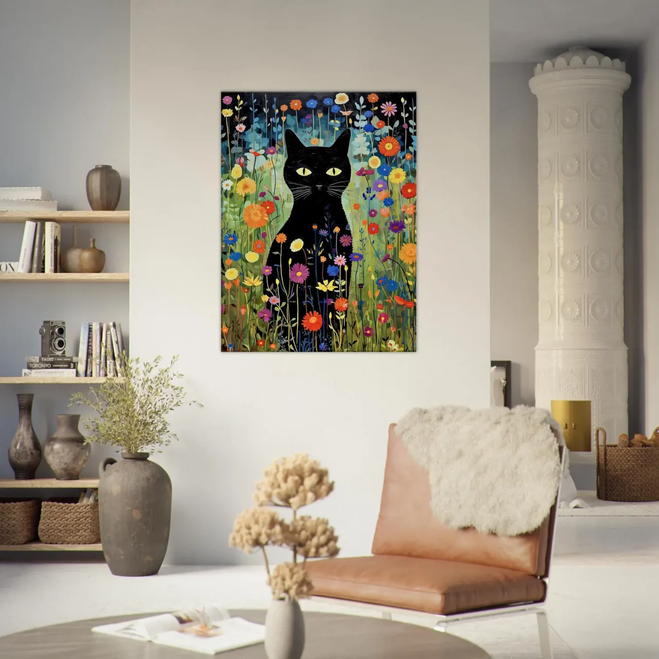Le Chat noir de Klimt parmi les Fleurs jardin floral et chat noir de klimt