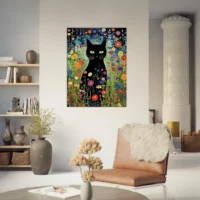 Le Chat noir de Klimt parmi les Fleurs jardin floral et chat noir de klimt