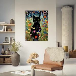 Le Chat noir de Klimt parmi les Fleurs jardin floral et chat noir de klimt