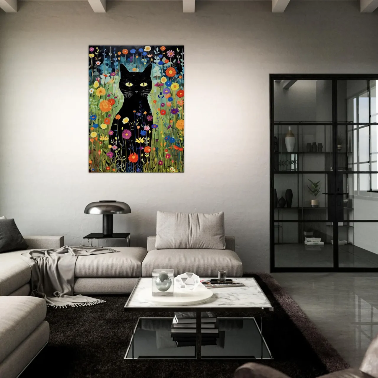 Le Chat noir de Klimt parmi les Fleurs jardin floral et chat noir de klimt