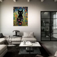 Le Chat noir de Klimt parmi les Fleurs jardin floral et chat noir de klimt