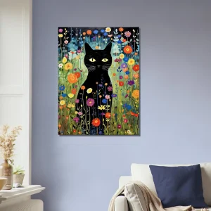 Le Chat noir de Klimt parmi les Fleurs jardin floral et chat noir de klimt