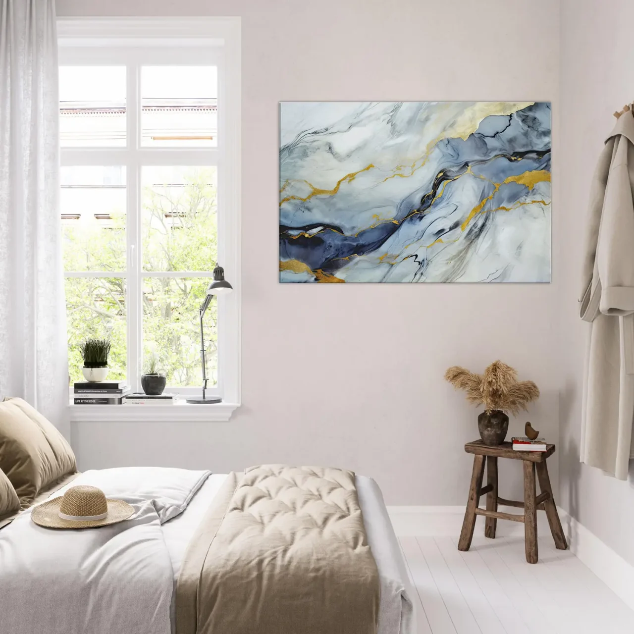 Cadre Veines de la Terre: Marbre et Or Abstrait marbre bleu doré abstrait