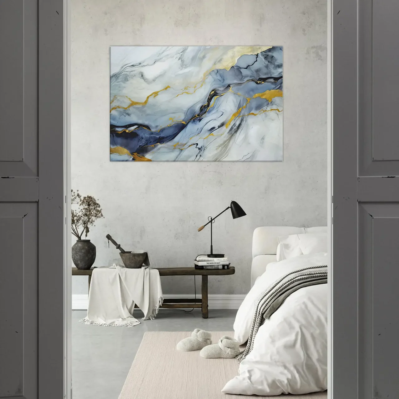 Cadre Veines de la Terre: Marbre et Or Abstrait marbre bleu doré abstrait