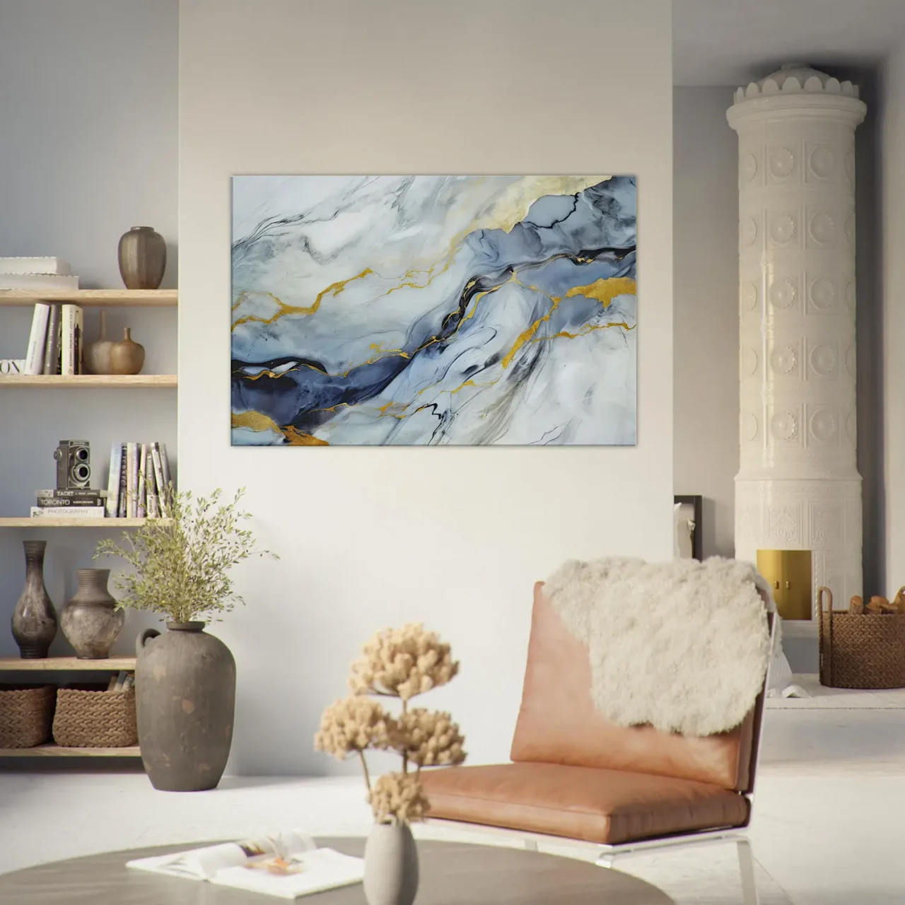 Cadre Veines de la Terre: Marbre et Or Abstrait marbre bleu doré abstrait