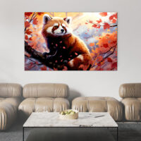 panda roux sur sa branche d'automne