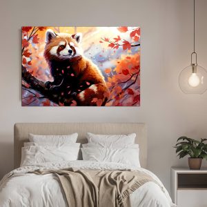 panda roux sur sa branche d'automne