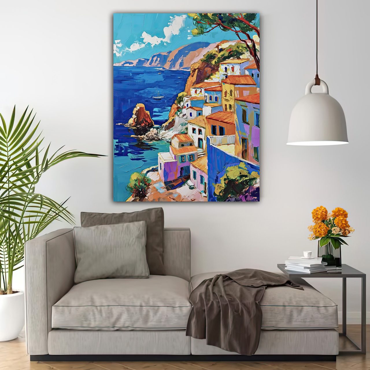 peinture de la côte grecque méditerranéenne