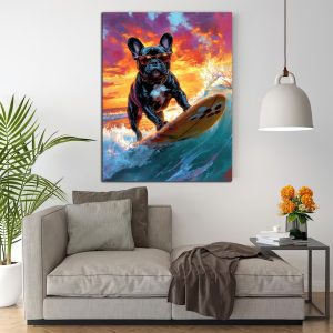 bouledogue français à lunettes surfeur