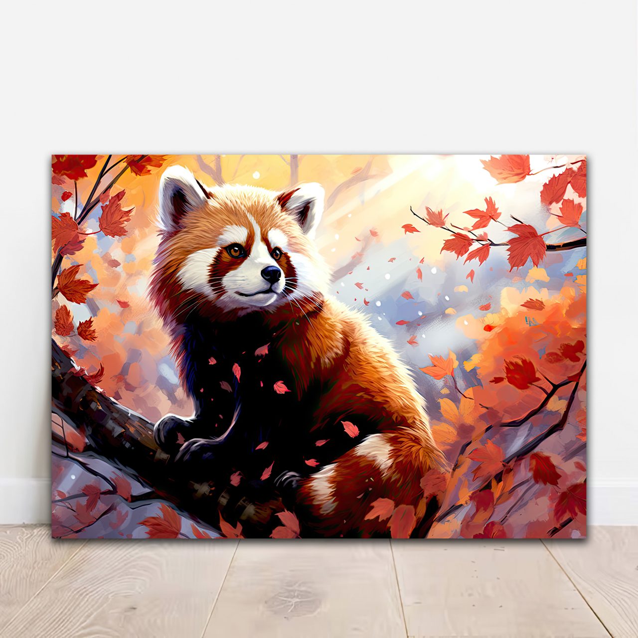 panda roux sur sa branche d'automne