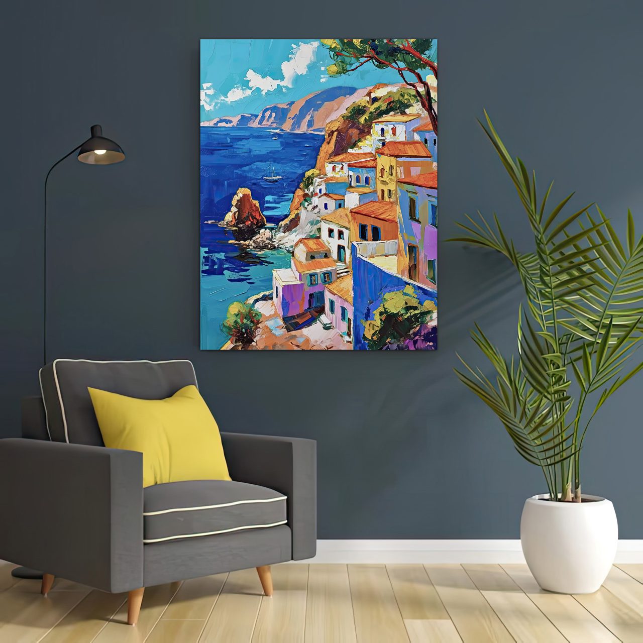 peinture de la côte grecque méditerranéenne