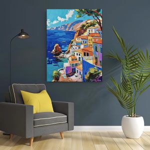 peinture de la côte grecque méditerranéenne