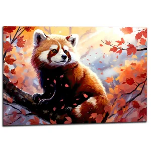 Panda roux sur sa branche d’automne