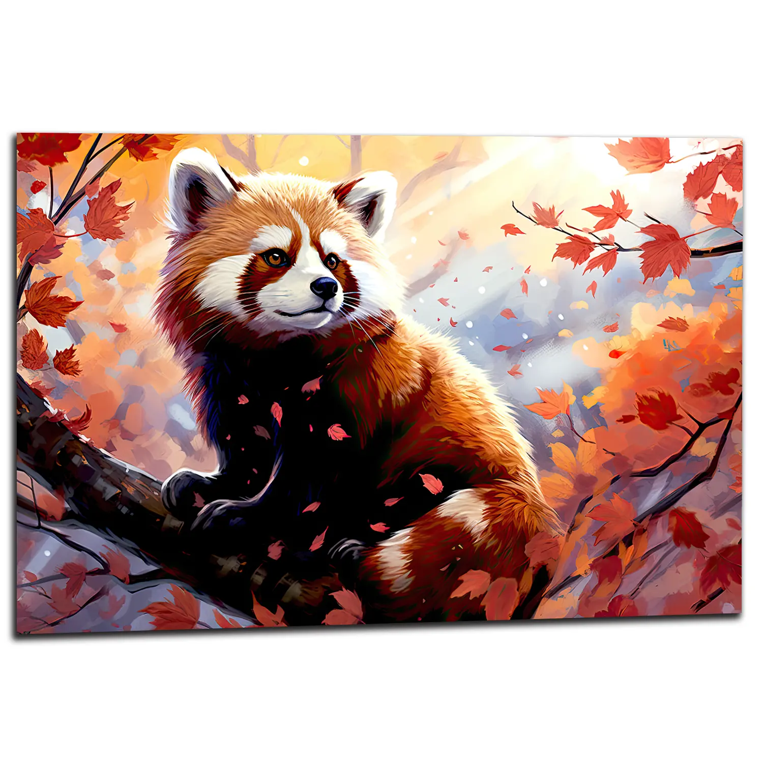panda roux sur sa branche d'automne