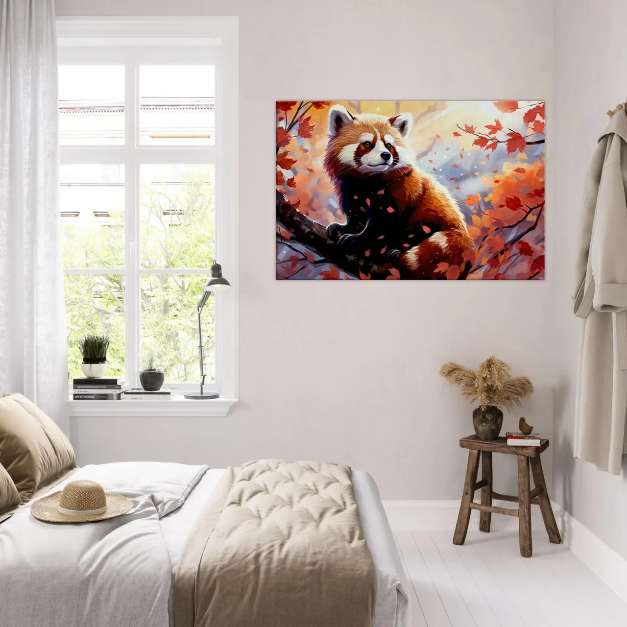 panda roux sur sa branche d'automne