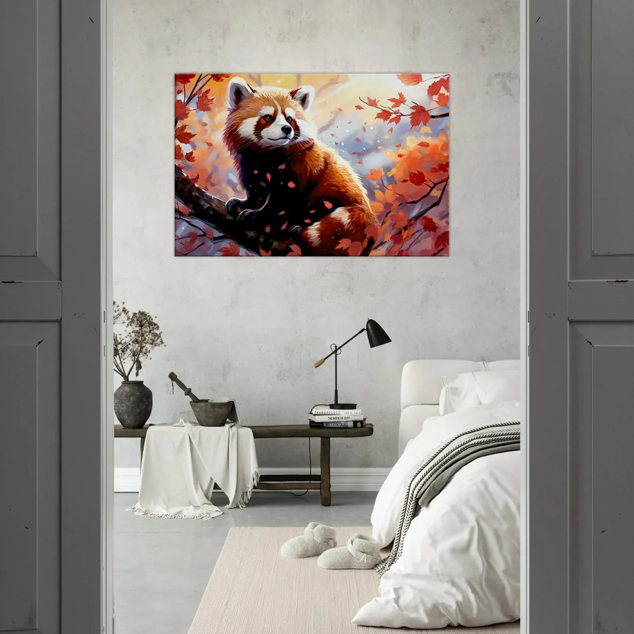 panda roux sur sa branche d'automne