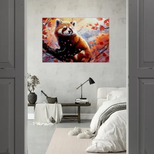 panda roux sur sa branche d'automne