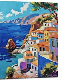 peinture de la côte grecque méditerranéenne